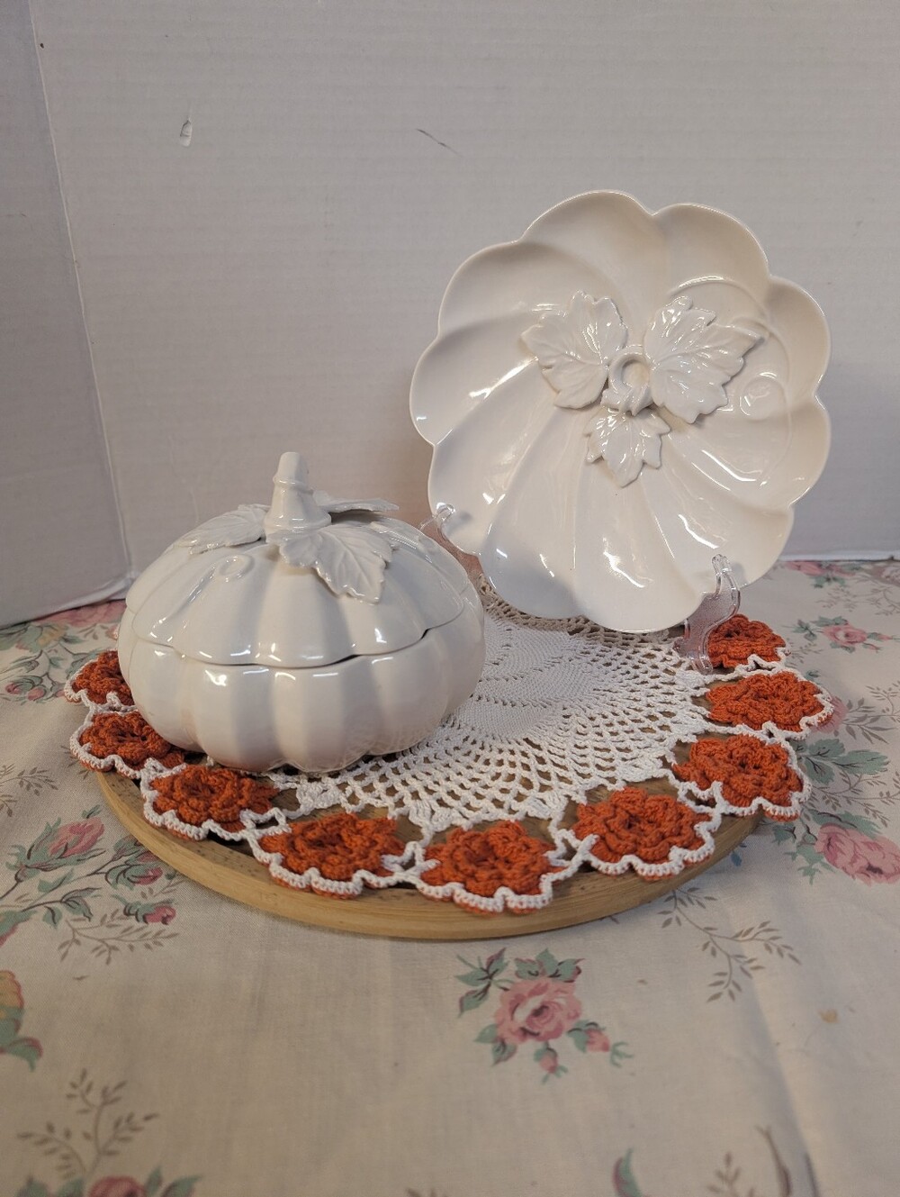Grace's Teaware Elegant white autumn pumpkin bowl and plate Home Dining Decor